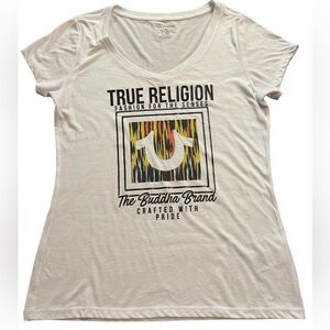 TRUE RELIGION WOMENS SHORT SLEEVE WHITE VINTAGE T-SHIRT SIZE LARGE